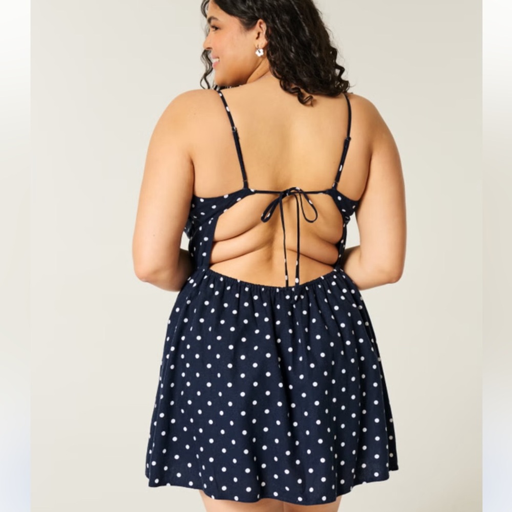Hollister Open-Back Linen-Blend Mini Dress. - Picture 3 of 6